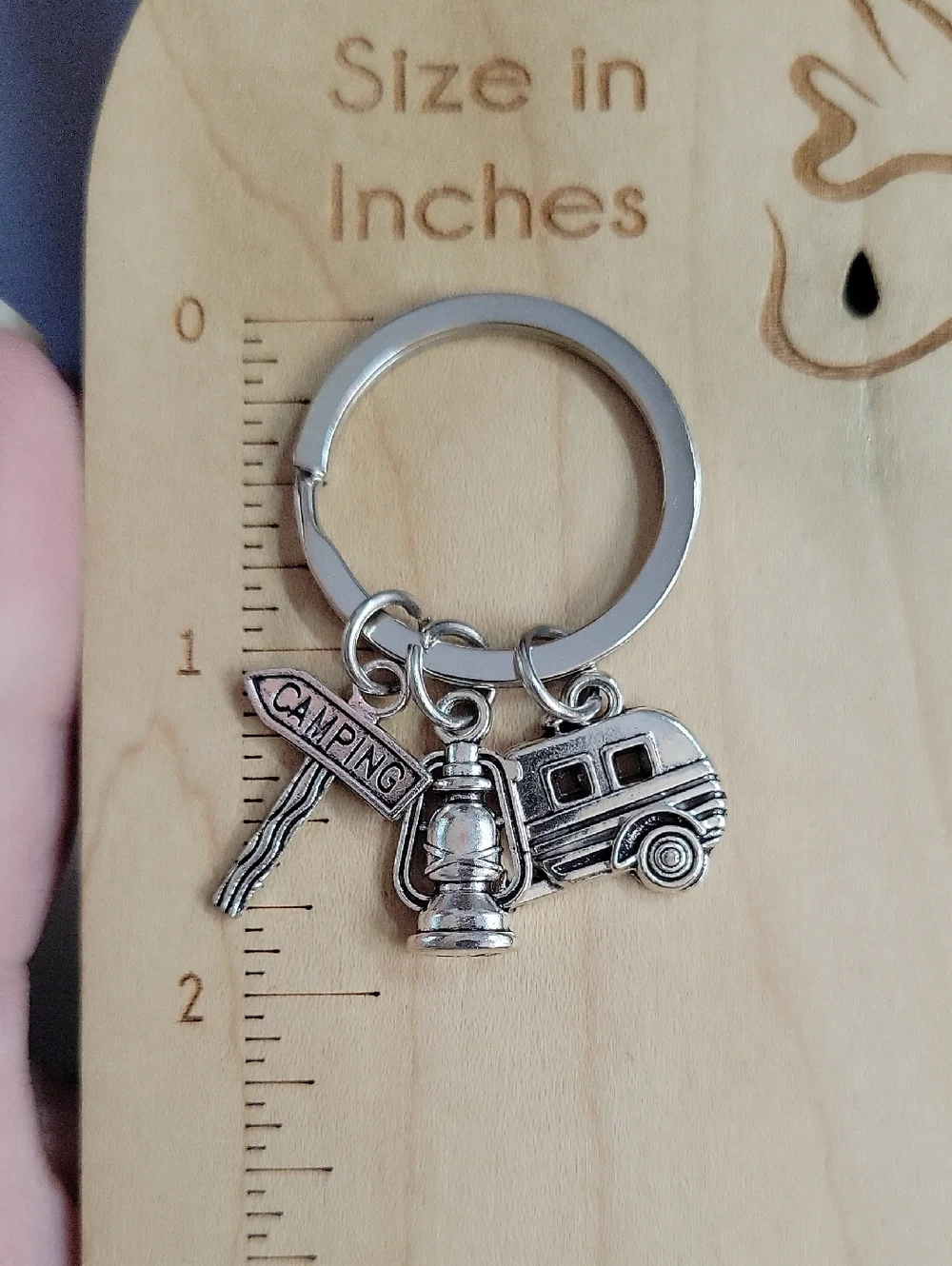 Camping Charm Keyring with Lantern & Trailer Charms - Silver